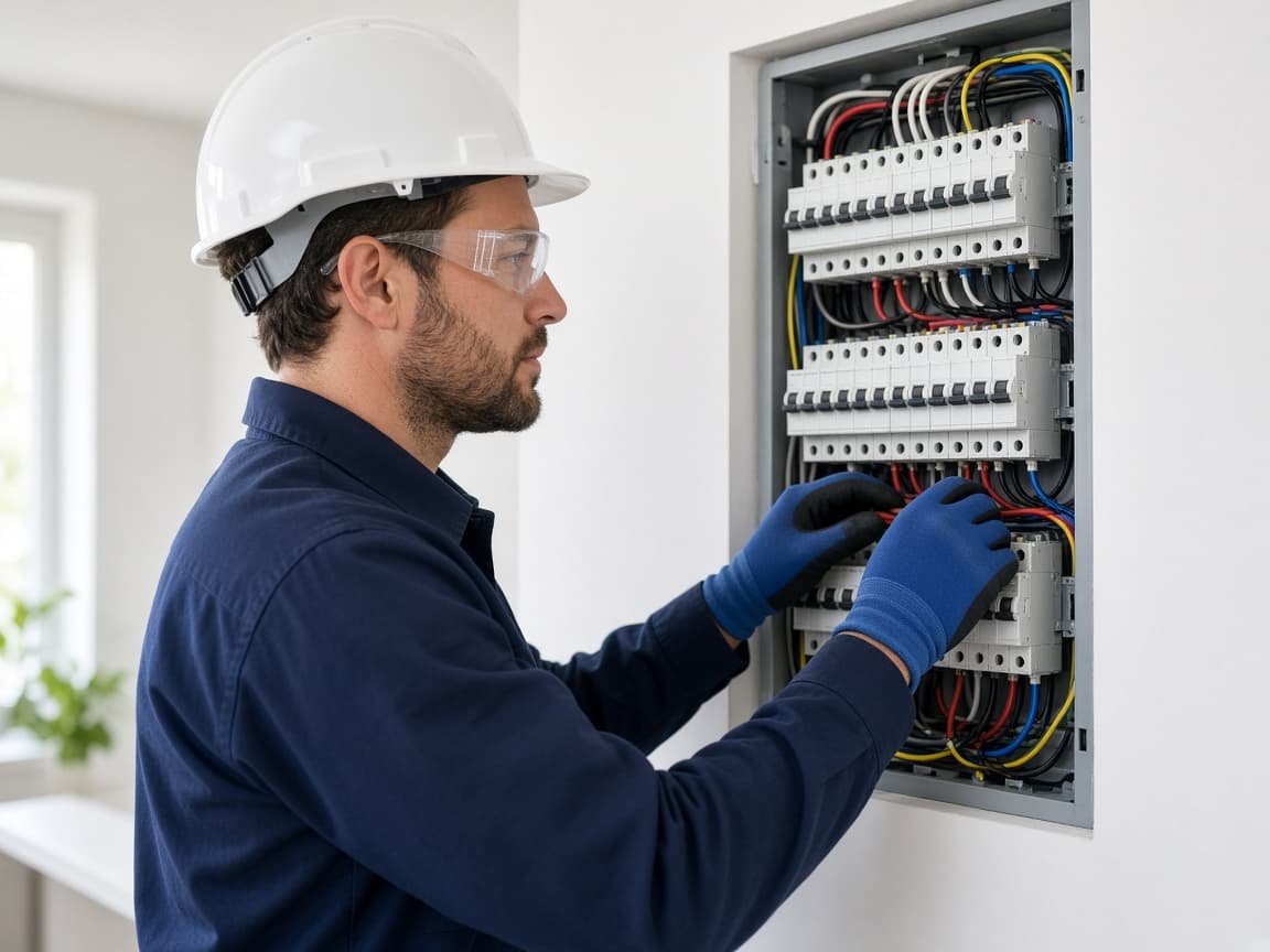 Elektrik panosunda çalışan teknisyen